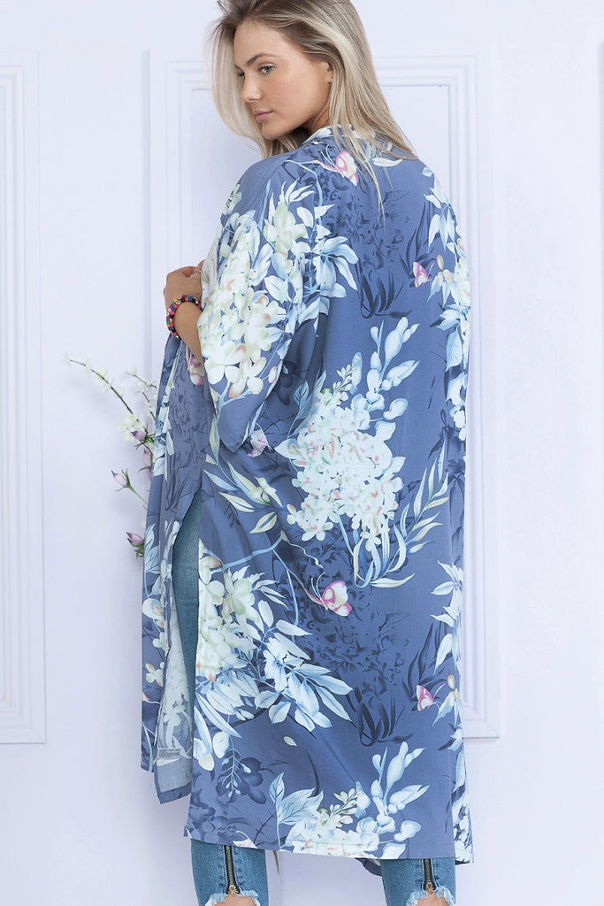 Chambray Floral Duster Kimono-ThisBlueBird