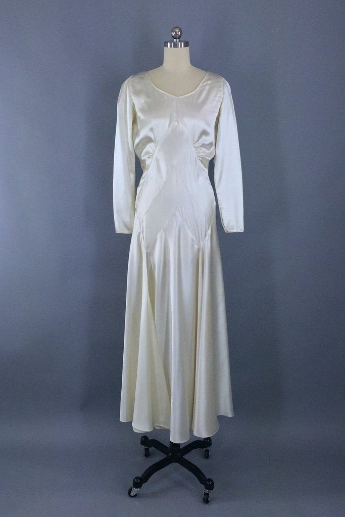 Vintage 1920s - 1930s Satin Wedding Dress-ThisBlueBird
