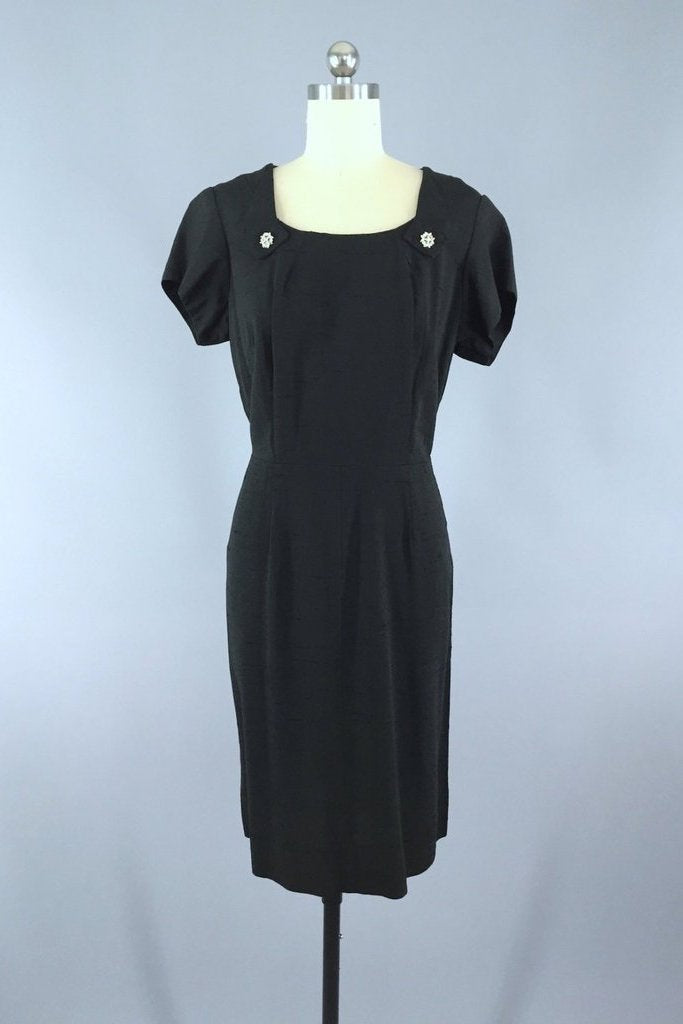 Vintage 1940s Black Silk Dress with Rhinestone Buttons ThisBlueBird Vintage 1940s Black Silk Dress with Rhinestone Buttons ThisBlueBird