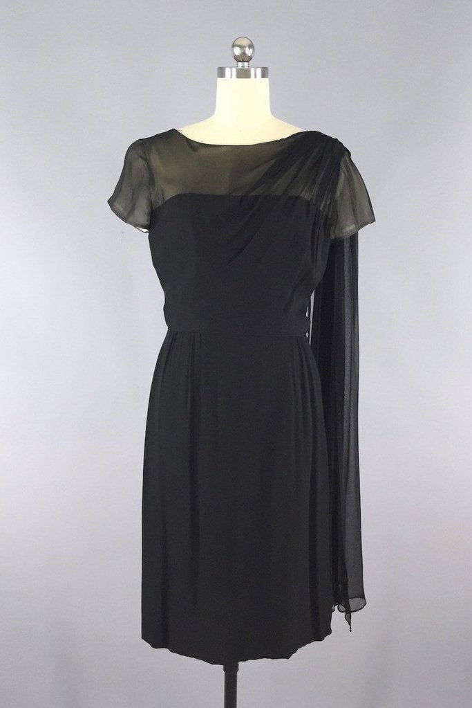Vintage 1950s Black Chiffon Illusion Silk Dress – ThisBlueBird