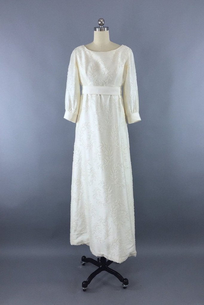 Vintage Ivory Pearl Beaded Wedding Dress-ThisBlueBird