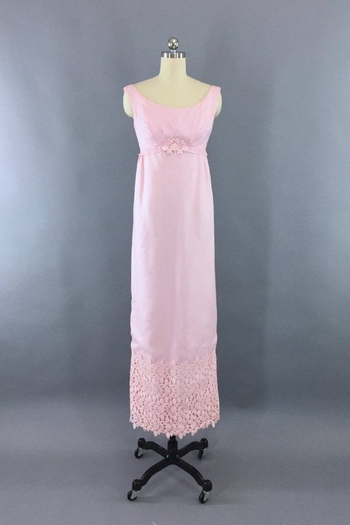 Small 1960s Pink Maxi popular Dress Vintage Prom Dress Lace Trim Sleeveless Maxi Skirt Spring Summer Evening 60s Vintage