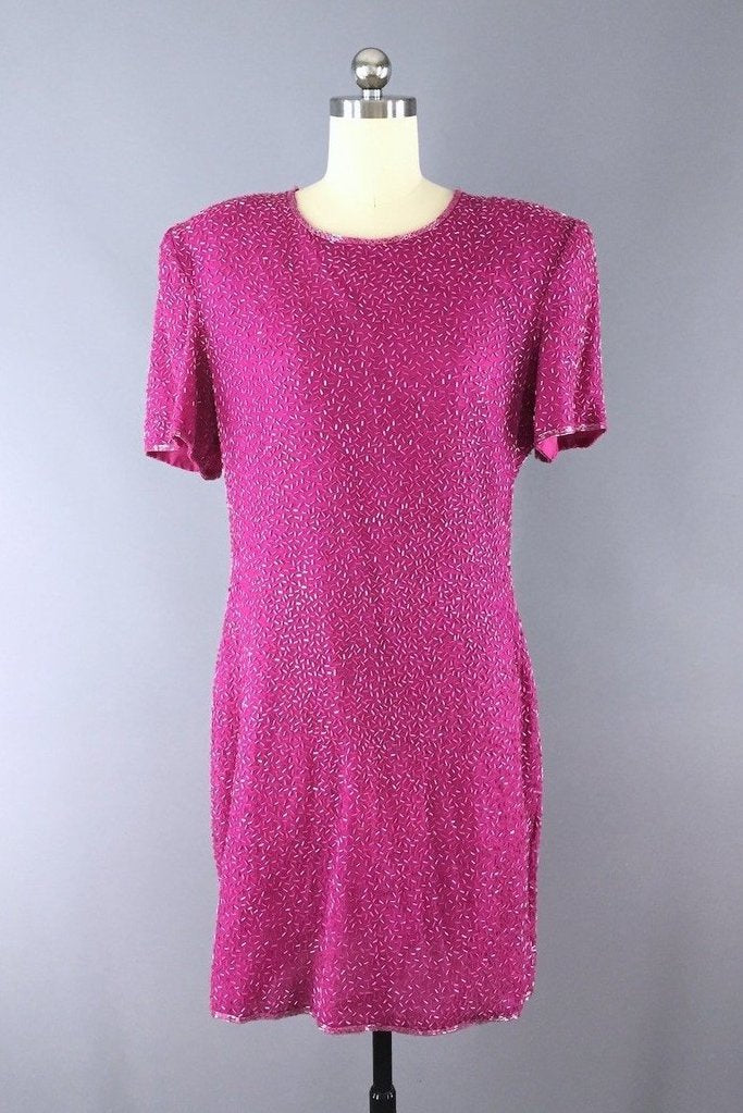 Vintage Hot Pink Beaded Dress-ThisBlueBird