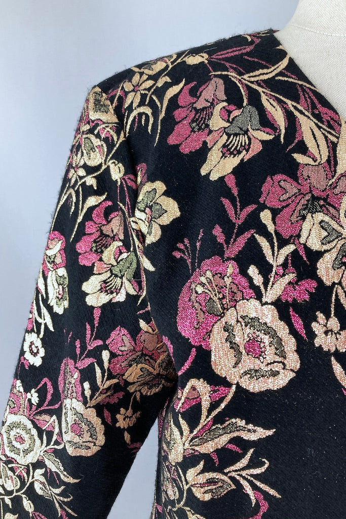 Vintage Pink & Black Floral 80s Jacket-ThisBlueBird