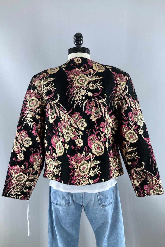 Vintage Pink & Black Floral 80s Jacket-ThisBlueBird
