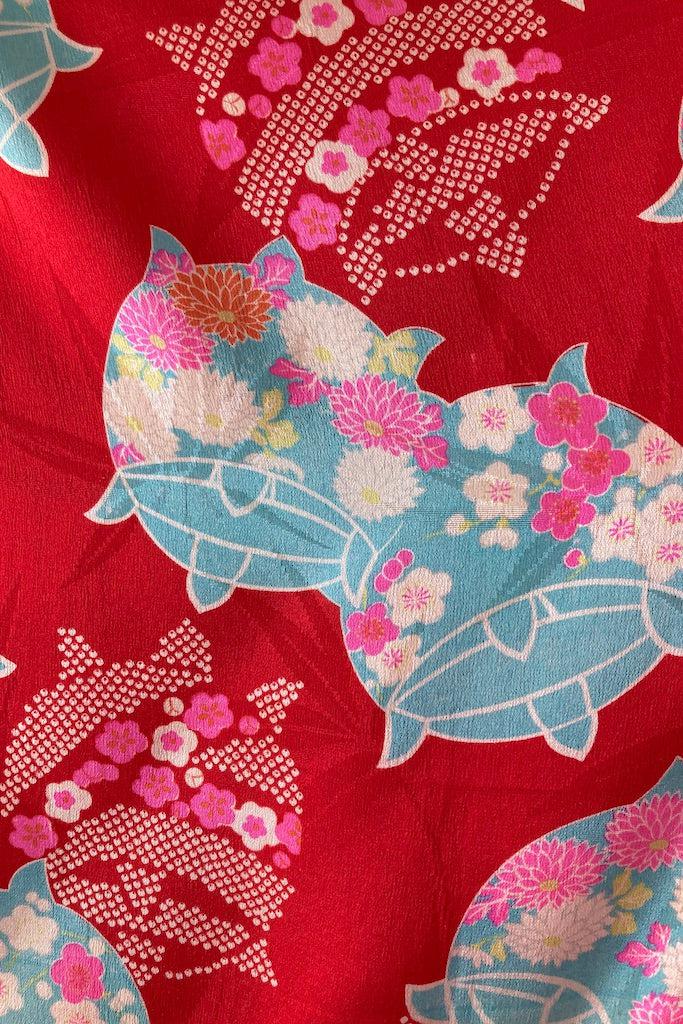 Vintage Red and Aqua Silk Juban Kimono-ThisBlueBird