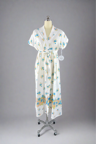 Vintage White Floral Print Duster Robe-ThisBlueBird