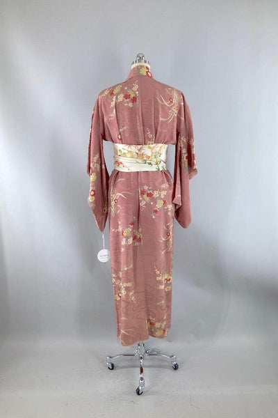 Antique 1920s Mauve Pink Silk Kimono Robe-ThisBlueBird