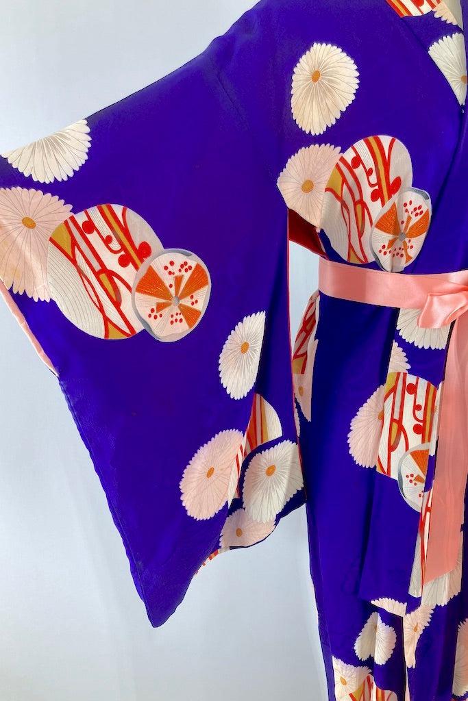 Antique Purple Flowers & Feathers Silk Kimono-ThisBlueBird