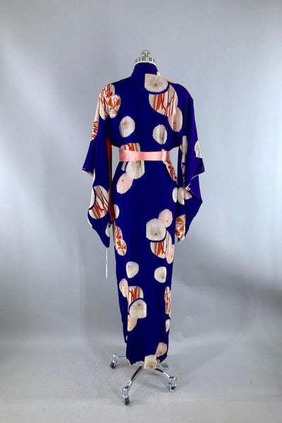 Antique Purple Flowers & Feathers Silk Kimono-ThisBlueBird