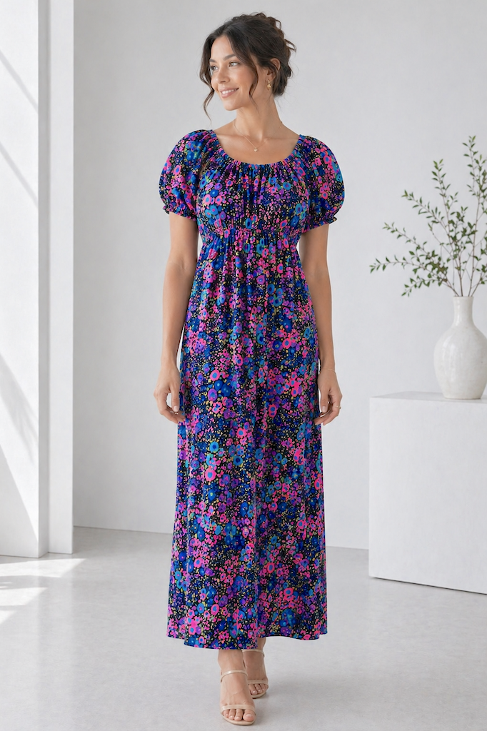 Vintage Neon Hawaiian Floral Maxi Dress – ThisBlueBird