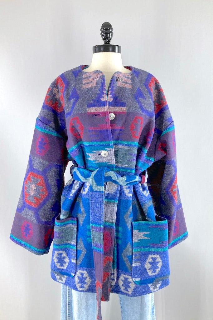 Blue Aztec Blanket Coat-ThisBlueBird