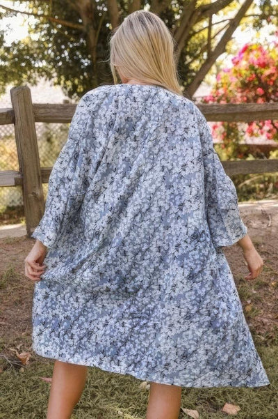 Grey Floral Print Duster Kimono-ThisBlueBird