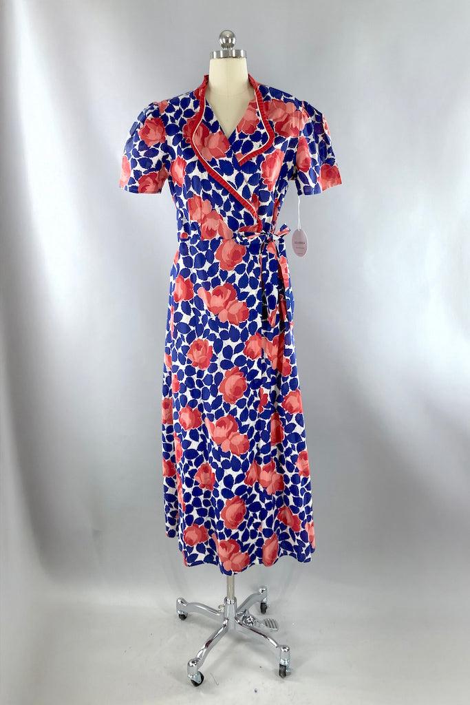 Vintage 1930s Blue & Pink Cotton Robe Housecoat Vintage 1930s Blue & Pink Cotton Robe Housecoat