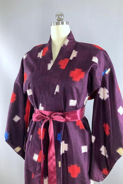 Vintage 1940s Purple Ikat Silk Kimono-ThisBlueBird