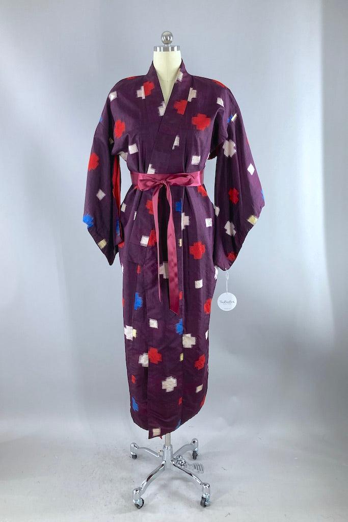 Vintage 1940s Purple Ikat Silk Kimono-ThisBlueBird
