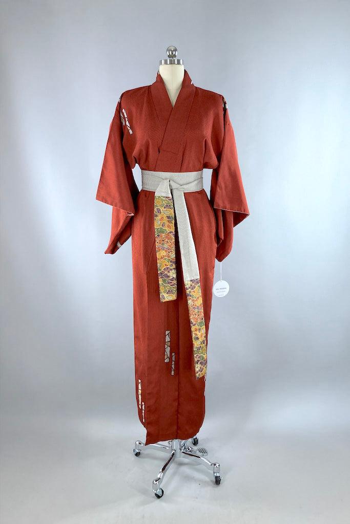 Vintage 1940s Rust Red Orange Silk Kimono Robe ThisBlueBird Vintage 1940s Rust Red Orange Silk Kimono Robe ThisBlueBird