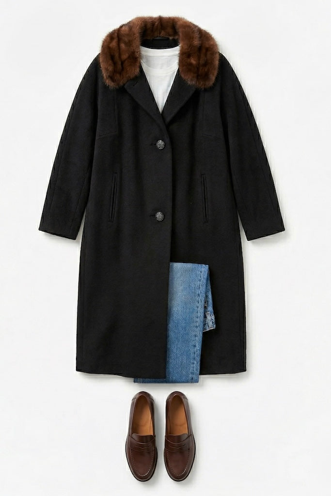 Vintage 1950s Black Wool Coat with Mink Collar – ThisBlueBird