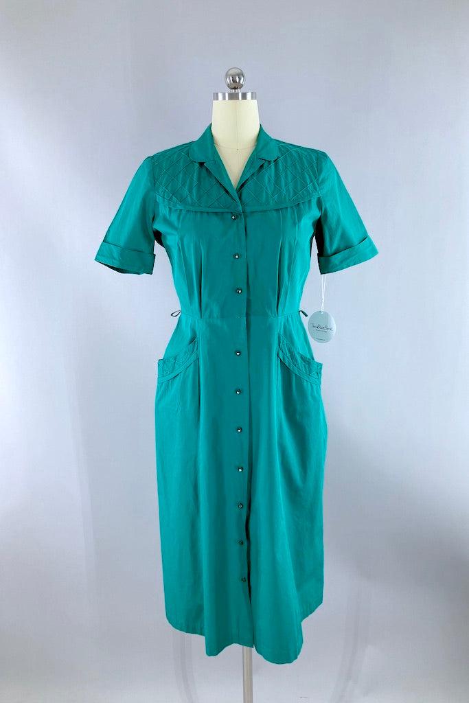 Vintage 1950s Emerald Hourglass Dress-ThisBlueBird