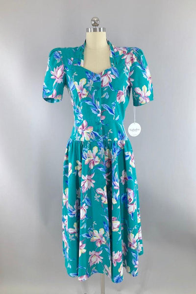 Vintage '80 Green Gardens Dress-ThisBlueBird