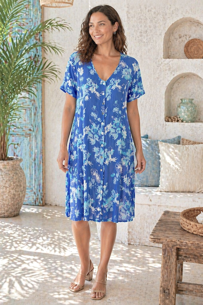 Vintage 90s Blue Floral Dress