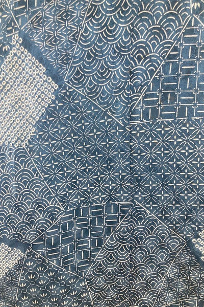 Vintage Blue Geometric Shibori Silk Kimono-ThisBlueBird