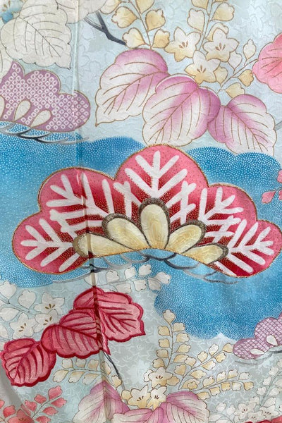 Vintage Blue & Pink Floral Silk Kimono-ThisBlueBird