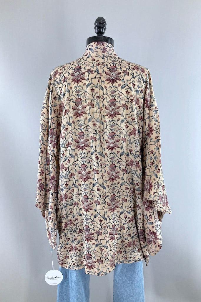 Vintage Classical Floral Silk Kimono Cardigan-ThisBlueBird