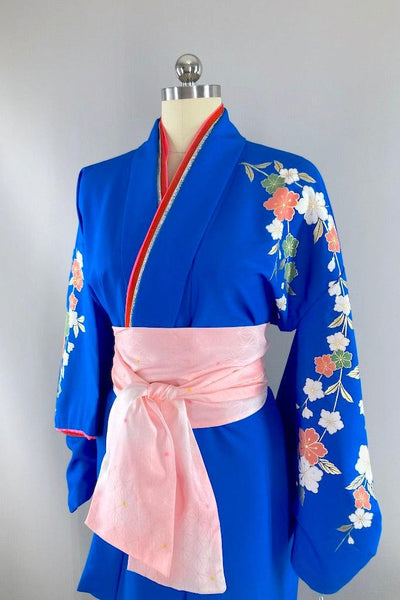 Vintage Electric Blue Floral Kimono-ThisBlueBird