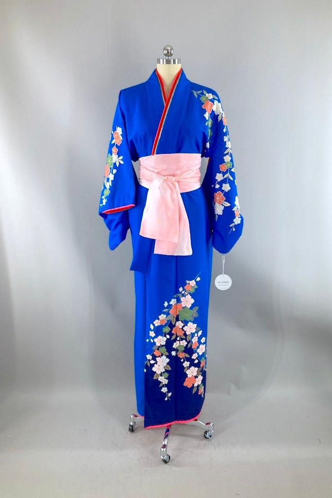 Vintage Electric Blue Floral Kimono-ThisBlueBird