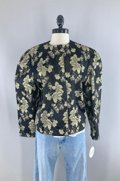 Vintage Gold Floral 80s Jacket-ThisBlueBird