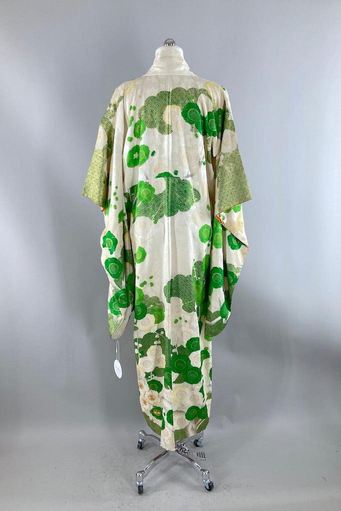 Vintage Green & Gold Floral Silk Kimono-ThisBlueBird