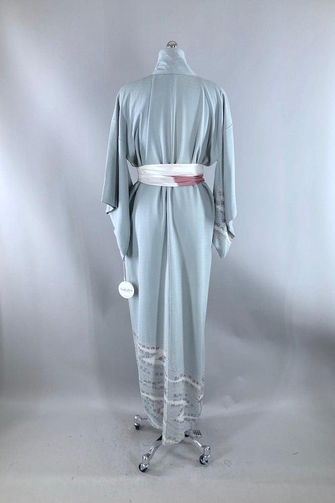 Vintage Pale Blue Grey Shibori Silk Kimono-ThisBlueBird