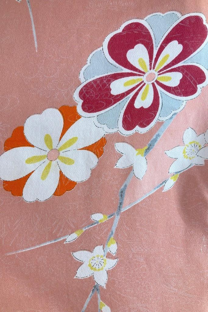 Vintage Peach Floral Silk Kimono Jacket-ThisBlueBird