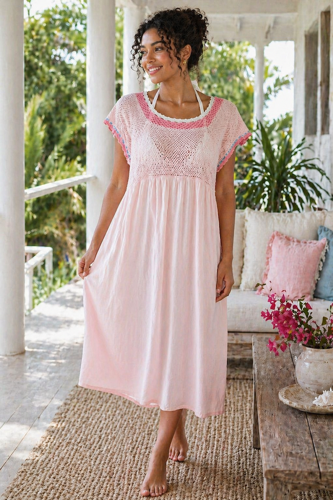 Vintage Pink Crochet Cotton Dress – ThisBlueBird