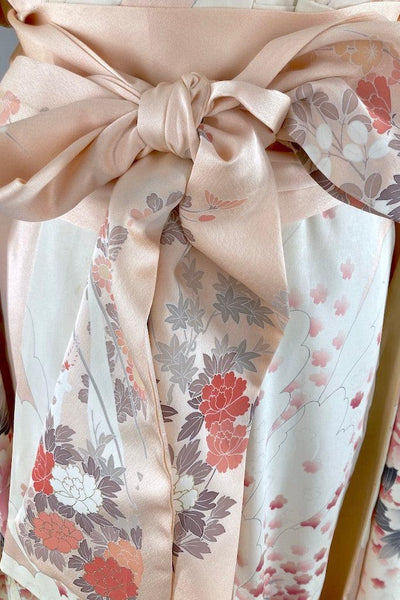 Vintage Pink Peony Silk Furisode Kimono-ThisBlueBird