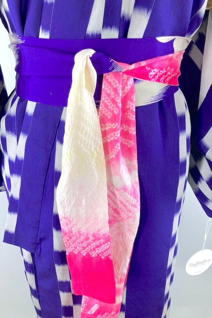 Vintage Purple Checkboard Silk Kimono-ThisBlueBird