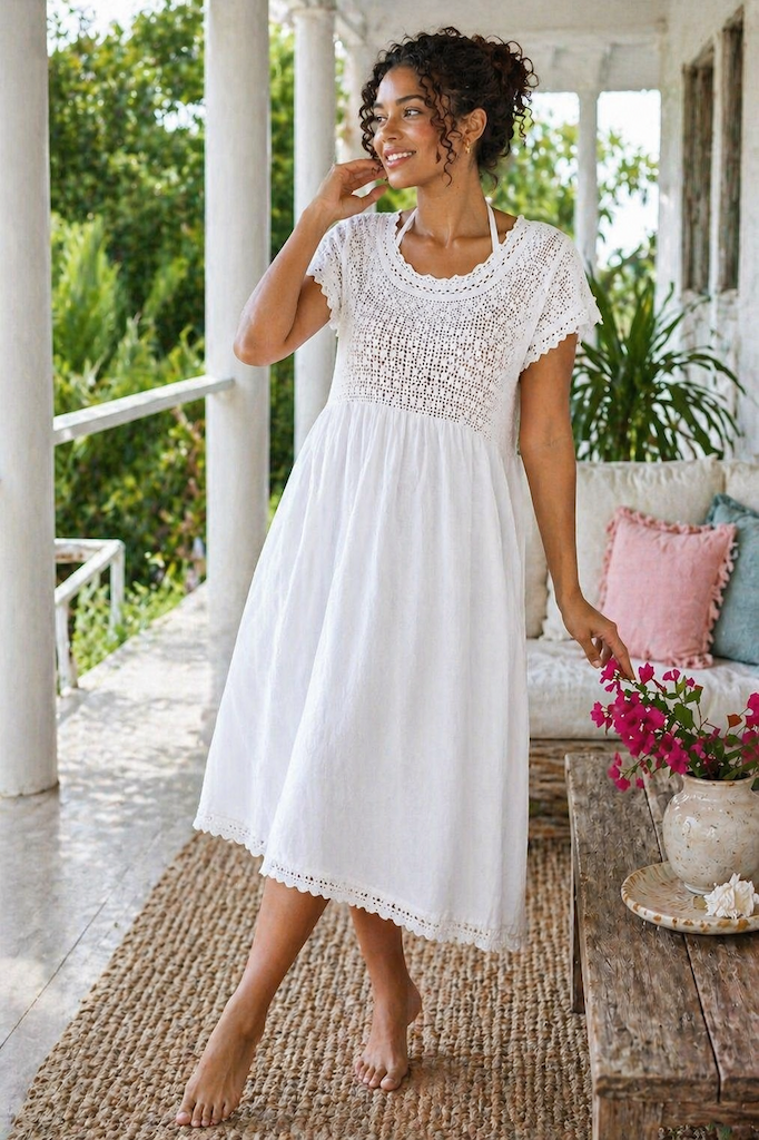 Vintage White Crochet Cotton Summer Dress