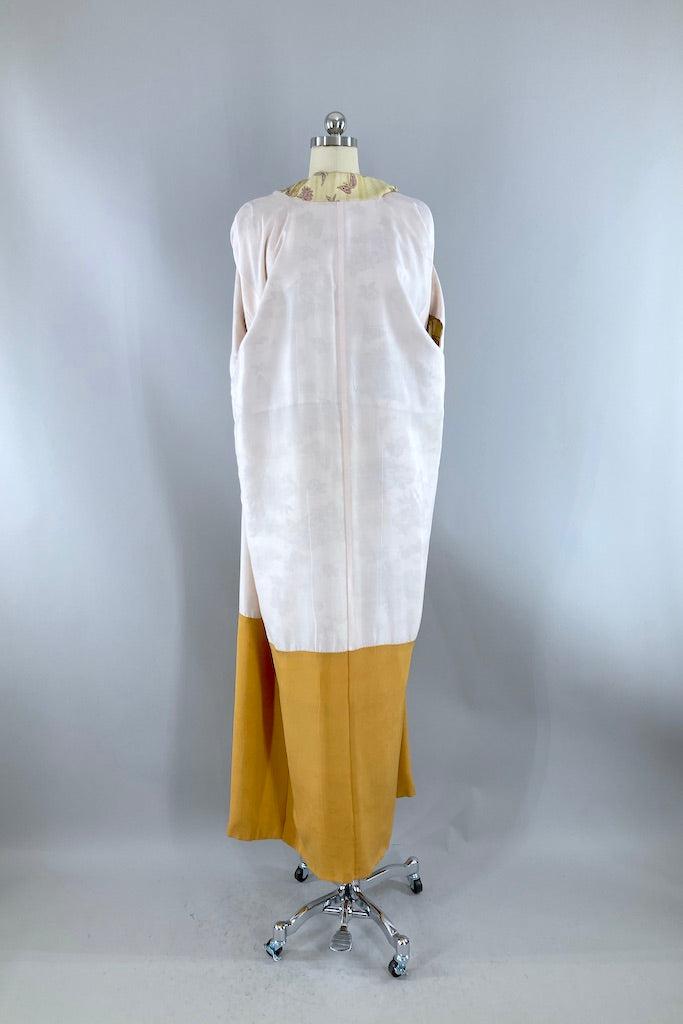 Vintage Yellow and Lavender Floral Silk Kimono-ThisBlueBird