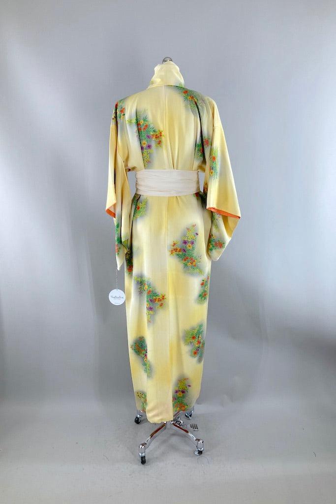Vintage Yellow Spring Floral Silk Kimono-ThisBlueBird