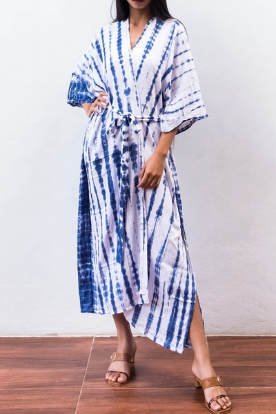 Bali Shibori - White Kimono Robe-ThisBlueBird