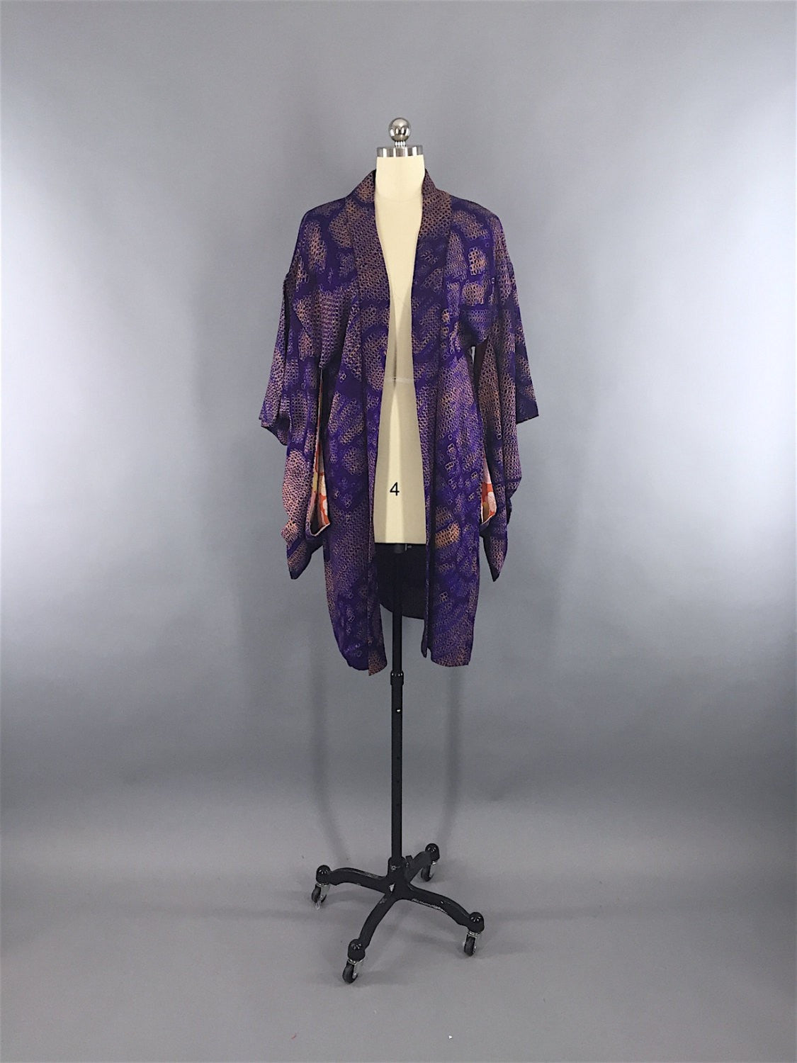 1920s Vintage Silk Haori Kimono Cardigan / Purple & Gold Shibori - ThisBlueBird
