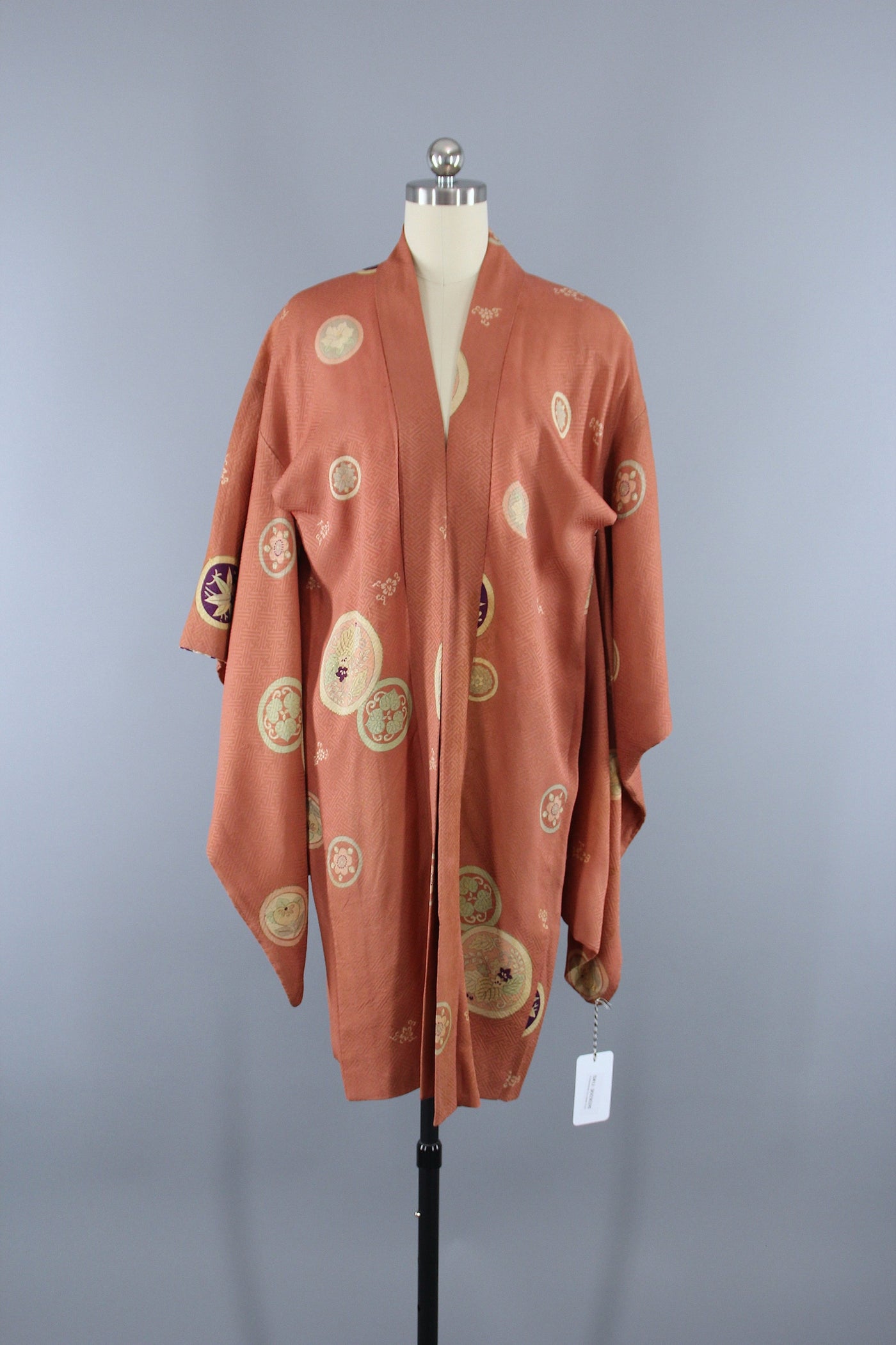 1920s Vintage Silk Haori Kimono Jacket Cardigan / Orange Salmon Floral - ThisBlueBird