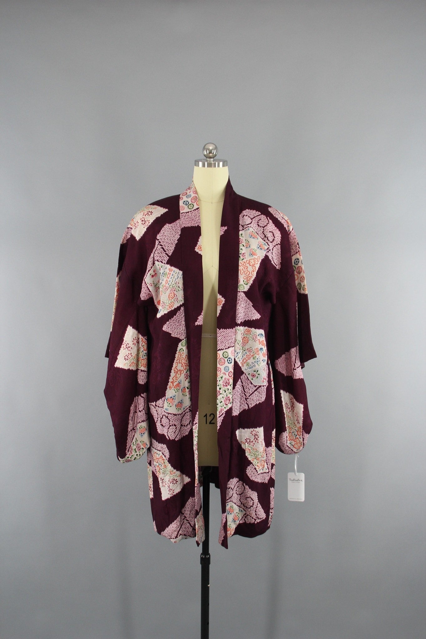 1920s Vintage Silk Haori Kimono Jacket Cardigan with Purple Floral Print - ThisBlueBird