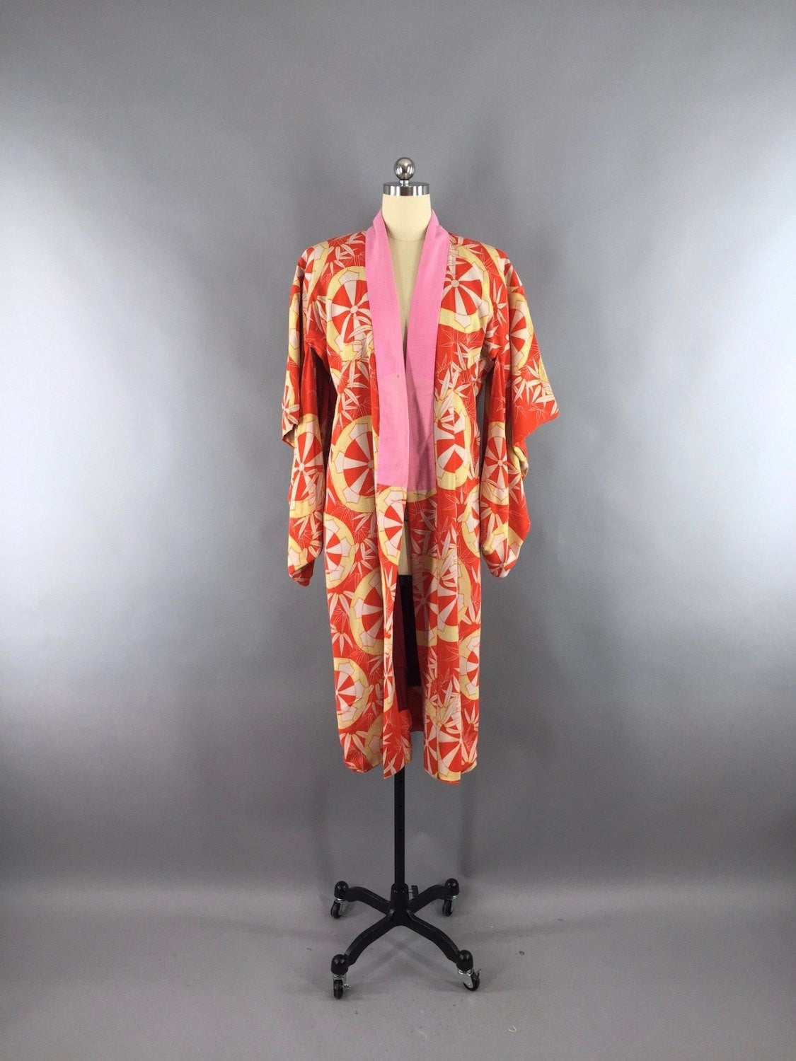 1920s Vintage Silk Kimono Robe / Orange Novelty Print - ThisBlueBird