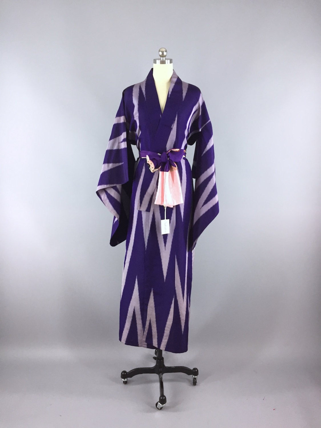 1920s Vintage Silk Kimono Robe / Purple Ikat - ThisBlueBird