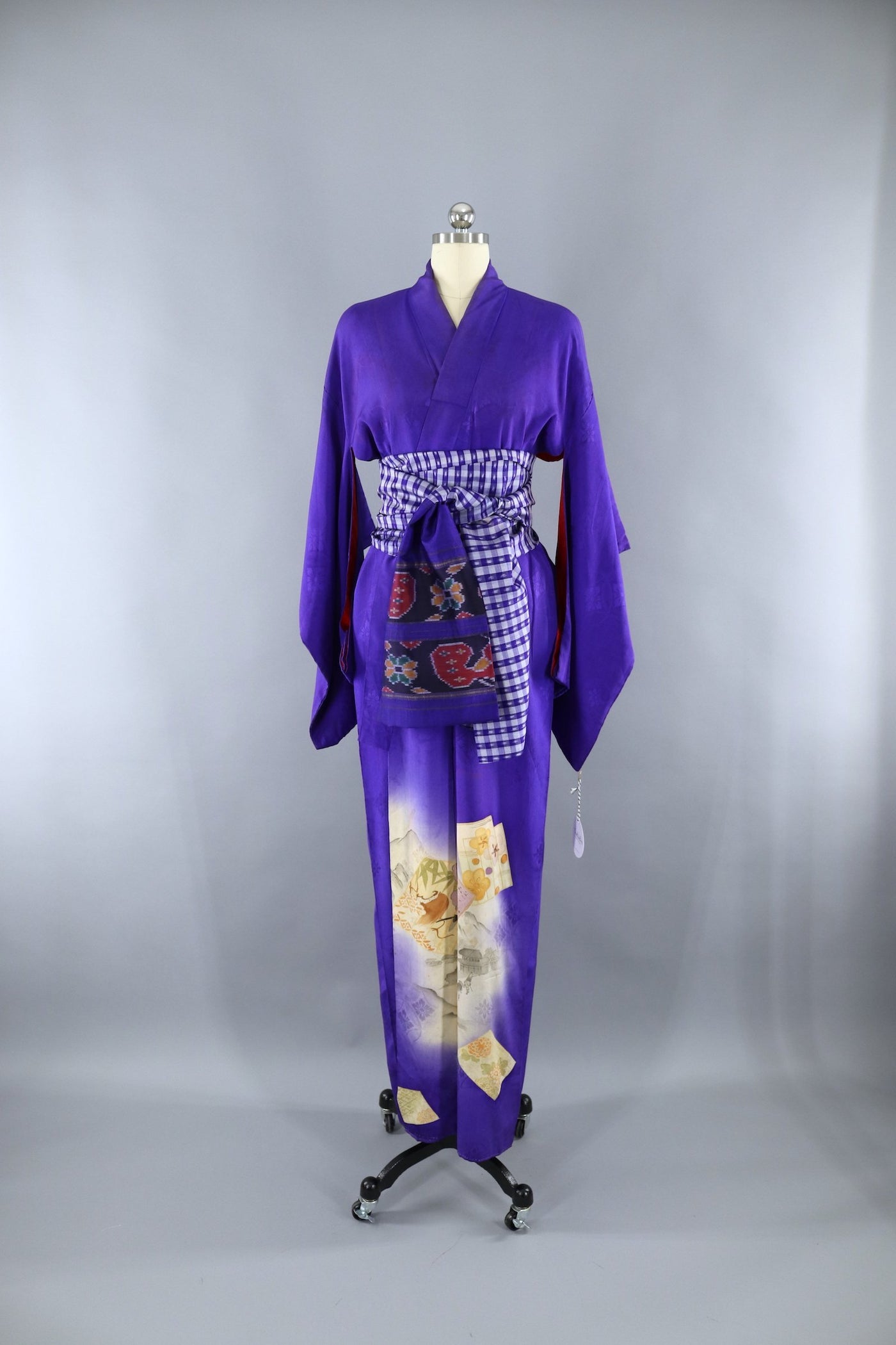 1920s Vintage Silk Kimono Robe / Purple Mountains Landscape - ThisBlueBird
