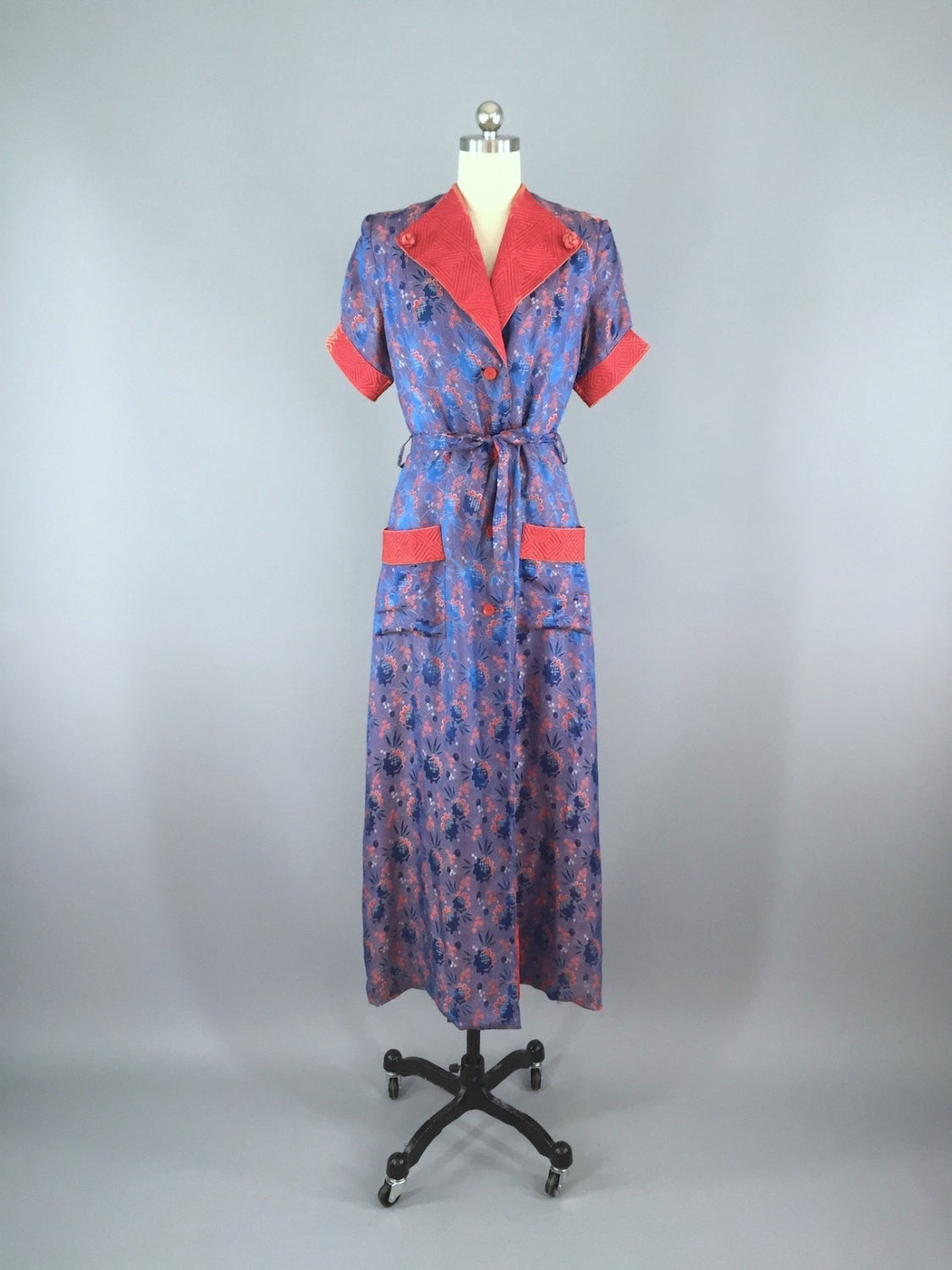 1930s Silk Robe / Blue Silk Chinoiserie - ThisBlueBird