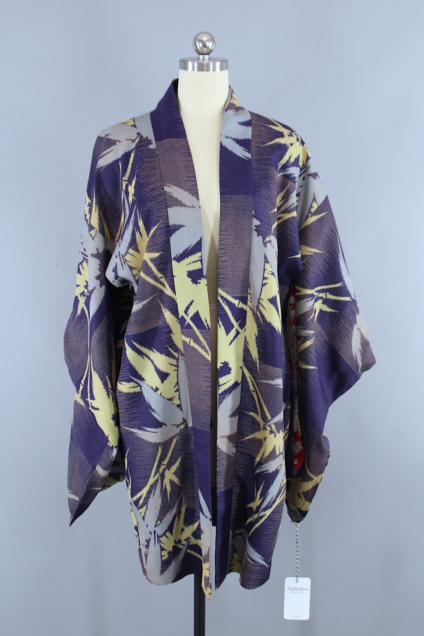 1930s Vintage Haori Kimono Jacket Cardigan / Purple & Blue Bamboo Ikat - ThisBlueBird