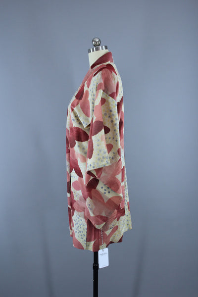 1930s Vintage Silk Haori Kimono Jacket Cardigan with Pink Butterflies - ThisBlueBird